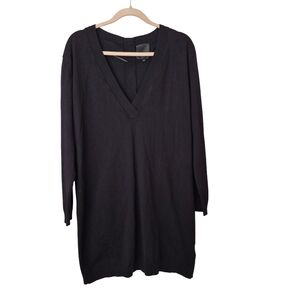 InWear Denmark Black Knit Sweater Tunic Sweater Dress V-neck Button Back